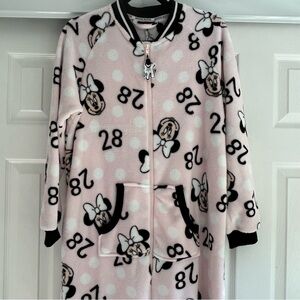 Disney Minnie Mouse 28  Women Pink Fleece One Piece Footless Pajamas Size Large
